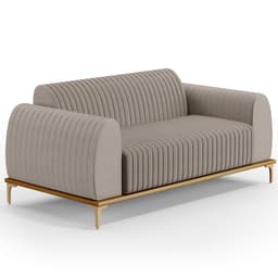 Sofá 3 Lugares Para Sala De Estar Molino 210 Cm D02 Pés D'ouro Linho Bege C-107 - Lyam Decor