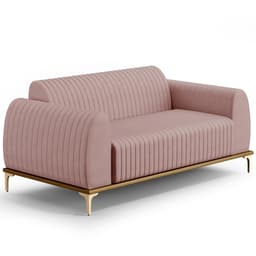 Sofá 3 Lugares Para Sala De Estar Molino 210 Cm D02 Pés D'ouro Veludo Rosê C-305 - Lyam Decor