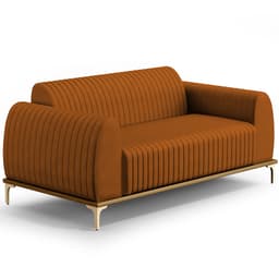 Sofá 3 Lugares Para Sala De Estar Molino 210 Cm D02 Pés D'ouro Veludo Telha C-262 - Lyam Decor