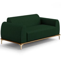 Sofá 3 Lugares Para Sala De Estar Molino 210 Cm D02 Pés D'ouro Veludo Verde Musgo C-303 - Lyam Decor