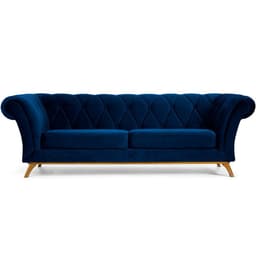 Sofá 3 Lugares Para Sala de Estar Império 180 cm D02 Veludo Azul Oxford C-304 - Lyam Decor