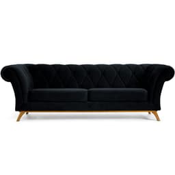 Sofá 3 Lugares Para Sala de Estar Império 180 cm D02 Veludo Preto B-300 - Lyam Decor