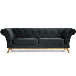 Sofá 3 Lugares Para Sala de Estar Império 210 cm D02 Veludo Cinza C-317 - Lyam Decor