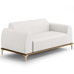Sofá 3 Lugares Para Sala de Estar Molino 180 cm D02 Pés D'Ouro Corano Branco C-12 - Lyam Decor