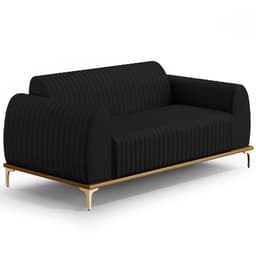 Sofá 3 Lugares Para Sala de Estar Molino 180 cm D02 Pés D'Ouro Veludo Preto C-300 - Lyam Decor