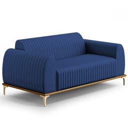 Sofá 3 Lugares Para Sala de Estar Molino 180cm D02 Pés D'Ouro Veludo Azul Marinho C-304 - Lyam Decor