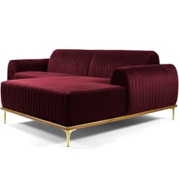 Sofá 3 Lugares com Chaise Direito Para Sala Molino 230 cm D02 Veludo Marsala C-278 - Lyam Decor