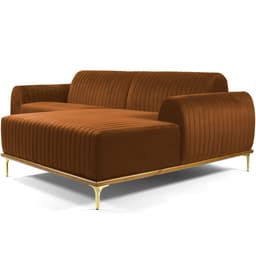 Sofá 3 Lugares com Chaise Direito Para Sala Molino 230 cm D02 Veludo Telha B-262 -Lyam Decor