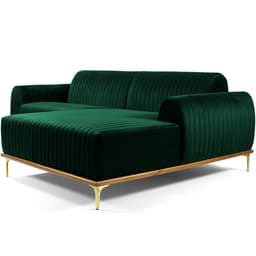 Sofá 3 Lugares com Chaise Direito Para Sala Molino 245 cm D02 Veludo Verde Musgo C-303 - Lyam Decor
