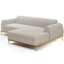 Sofá 3 Lugares com Chaise Direito Para Sala de Estar Molino 245cm D02 Base Castanho Pés D'ouro Bouclê Creme C-54 - Lyam Decor