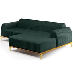 Sofá 3 Lugares com Chaise Direito Sala Estar Molino 230cm D02 Linho Verde Musgo C-117 - Lyam Decor