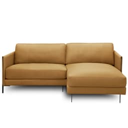 Sofá 3 Lugares com Chaise Direito Sala Living 230cm Amábile L06 Couro Marrom Claro - Lyam Decor