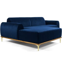 Sofá 3 Lugares com Chaise Esquerdo Para Sala Molino 230 cm D02 Veludo Azul Oxford B-304 -Lyam Decor
