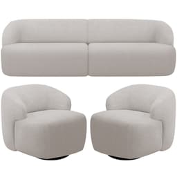 Sofá 4 Lugares Curvo Orgânico com 02 Poltronas Para Sala Living 280cm Barolo L06 Bouclê Cinza - Lyam Decor