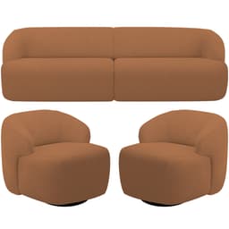 Sofá 4 Lugares Curvo Orgânico com 02 Poltronas Para Sala Living 280cm Barolo L06 Bouclê Terracota - Lyam Decor