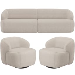 Sofá 4 Lugares Curvo Orgânico com 02 Poltronas Para Sala Living 280cm Barolo L06 Linho Bege TC1-102 - Lyam Decor