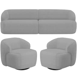 Sofá 4 Lugares Curvo Orgânico com 02 Poltronas Para Sala Living 280cm Barolo L06 Linho Cinza - Lyam Decor