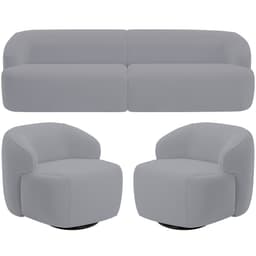 Sofá 4 Lugares Curvo Orgânico com 02 Poltronas Para Sala Living 280cm Barolo L06 Veludo Cinza - Lyam Decor