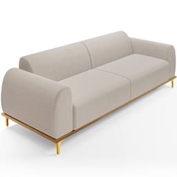 Sofá 4 Lugares Para Sala de Estar Kiev 280cm D02 Base Castanho Pés D'ouro Bouclê Creme C-54 - Lyam Decor