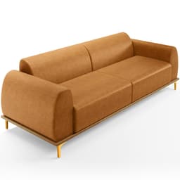 Sofá 4 Lugares Para Sala de Estar Kiev 300cm D02 Base Castanho Pés D'ouro Couríssimo Whisky B-90 - Lyam Decor