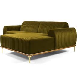 Sofá 4 Lugares com Chaise Direito Para Sala Molino 255 cm D02 Veludo Mostarda B-260 - Lyam Decor
