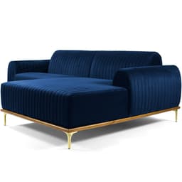 Sofá 4 Lugares com Chaise Direito Para Sala Molino 265 cm D02 Veludo Azul Oxford C-304 - Lyam Decor