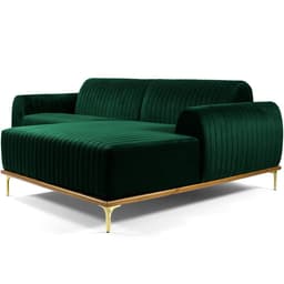 Sofá 4 Lugares com Chaise Direito Para Sala Molino 265 cm D02 Veludo Verde Musgo C-303 - Lyam Decor