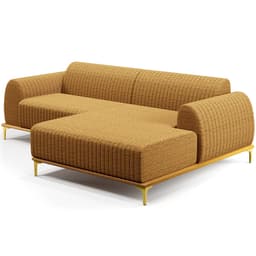Sofá 4 Lugares com Chaise Direito Para Sala de Estar Molino 255cm D02 Base Castanho Pés D'ouro Prime Bouclê Mostarda PB-03 - Lyam Decor
