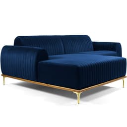 Sofá 4 Lugares com Chaise Esquerdo Para Sala Molino 265cm D02 Veludo Azul Oxford B-304 - Lyam Decor