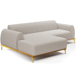 Sofá 4 Lugares com Chaise Esquerdo Para Sala de Estar Molino 255cm D02 Base Castanho Pés D'ouro Bouclê Creme C-54 - Lyam Decor