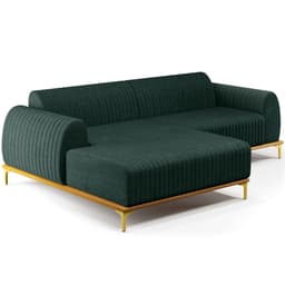 Sofá 5 Lugares com Chaise Esquerdo Sala Estar Molino 300cm D02 Linho Verde Musgo C-117 - Lyam Decor