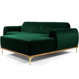 Sofá 6 Lugares com Chaise Direito Para Sala Molino 350 cm D02 Veludo Verde Musgo C-303 - Lyam Decor