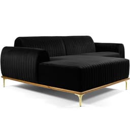 Sofá 6 Lugares com Chaise Esquerdo Para Sala Molino 350cm D02 Veludo Preto B-300 - Lyam Decor