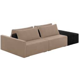 Sofá Ilha Modular Para Sala 232cm com Puff Dublin K01 Veludo Bege TA7074 e Sintético Preto TF7036