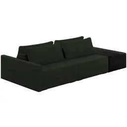 Sofá Ilha Modular Para Sala 232cm com Puff Dublin K01 Veludo Verde TA7052 e Sintético Preto TF7036