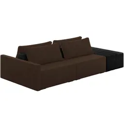 Sofá Ilha Modular Para Sala 252cm com Puff Dublin K01 Veludo Marrom TA7031 e Sintético Preto TF7036