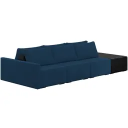 Sofá Ilha Modular Para Sala 312cm com Puff Dublin K01 Veludo Azul Marinho TA7028 e Sintético Preto TF7036