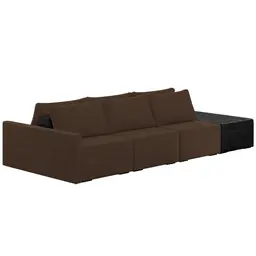 Sofá Ilha Modular Para Sala 312cm com Puff Dublin K01 Veludo Marrom TA7031 e Sintético Preto TF7036