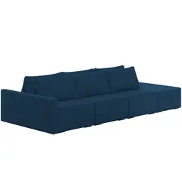 Sofá Ilha Modular Para Sala 342cm com Puff Dublin K01 Veludo Azul Marinho - Lyam Decor