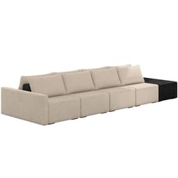 Sofá Ilha Modular Para Sala 392cm com Puff Dublin K01 Linho Bege e Sintético Preto - Lyam Decor