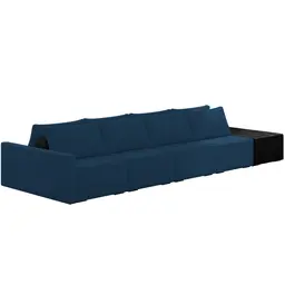 Sofá Ilha Modular Para Sala 392cm com Puff Dublin K01 Veludo Azul Marinho TA7028 e Sintético Preto TF7036