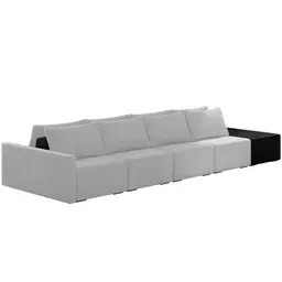 Sofá Ilha Modular Para Sala 392cm com Puff Dublin K01 Veludo Cinza TA7030 e Sintético Preto TF7036