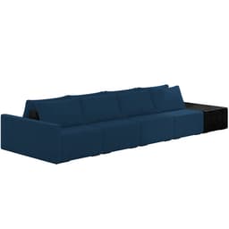 Sofá Ilha Modular Para Sala 432cm com Puff Dublin K01 Veludo Azul Marinho TA7028 e Sintético Preto TF7036