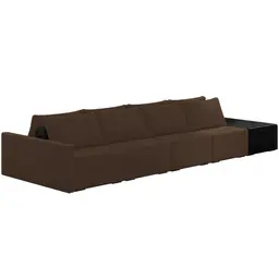 Sofá Ilha Modular Para Sala 432cm com Puff Dublin K01 Veludo Marrom TA7031 e Sintético Preto TF7036