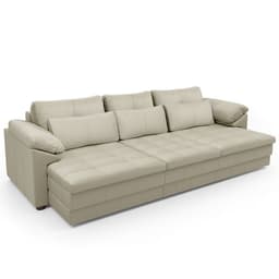Sofá Retrátil Para Sala de Estar 4 Lugares 332cm Riza S03 Couro Bege Pérola - Lyam Decor