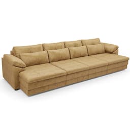 Sofá Retrátil Para Sala de Estar 6 Lugares 414cm Riza S03 Couro Soft Bege - Lyam Decor