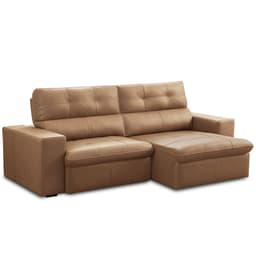 Sofá Retrátil Reclinável Para Sala 3 Lugares 230cm Bryant L06 Couro Marrom Claro - Lyam Decor