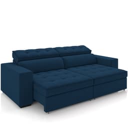 Sofá Retrátil Reclinável Para Sala de Estar Living 218cm Clara M03 Veludo Azul Marinho - Lyam Decor