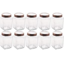 10 Potes Grandes de Vidro 1,7L com Tampa em Metal Rose Gold Porta Mantimentos Gastro Lyor