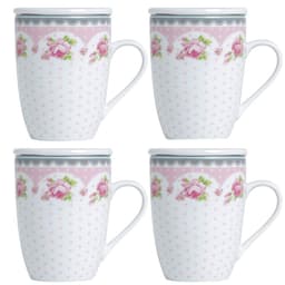 4 Canecas de Porcelana para Chá 310ml com Tampa e Filtro Ino